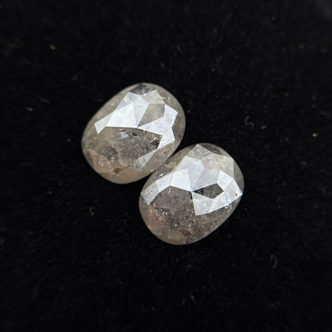 2.38 Ct Oval Rose Cut Grey Natural Rare Salt and Pepper Diamond Pair