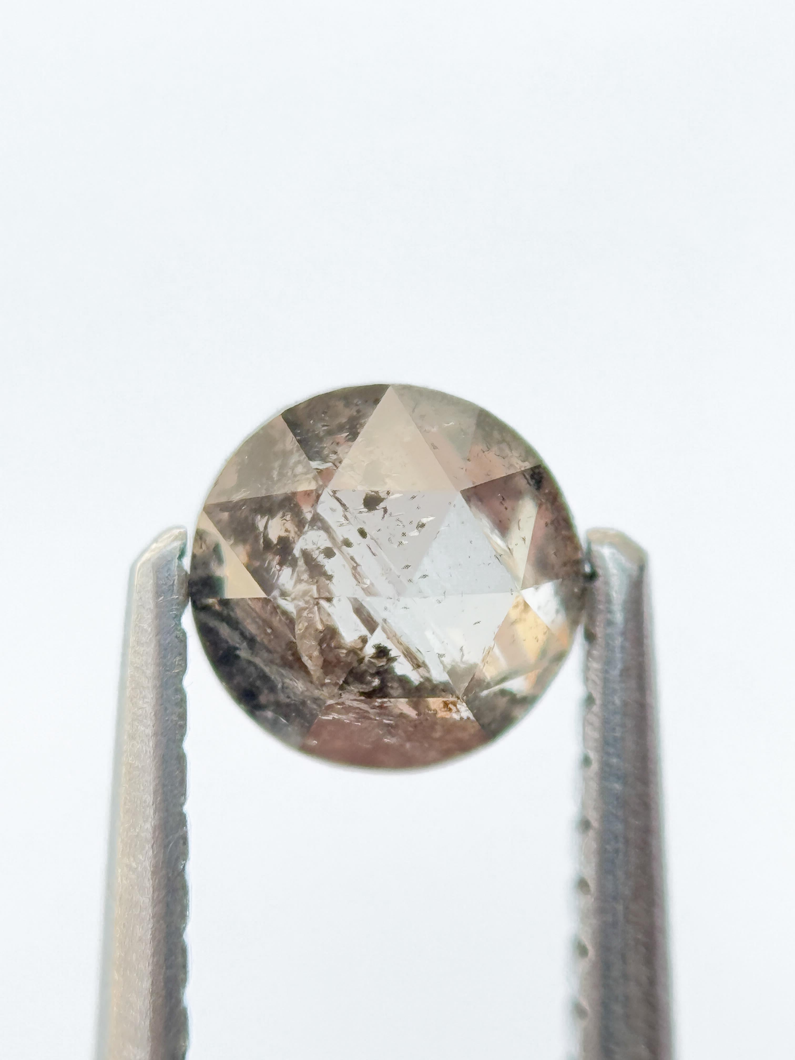 0.58 Ct Round Rose Cut Grey Natural Salt and Pepper Diamond