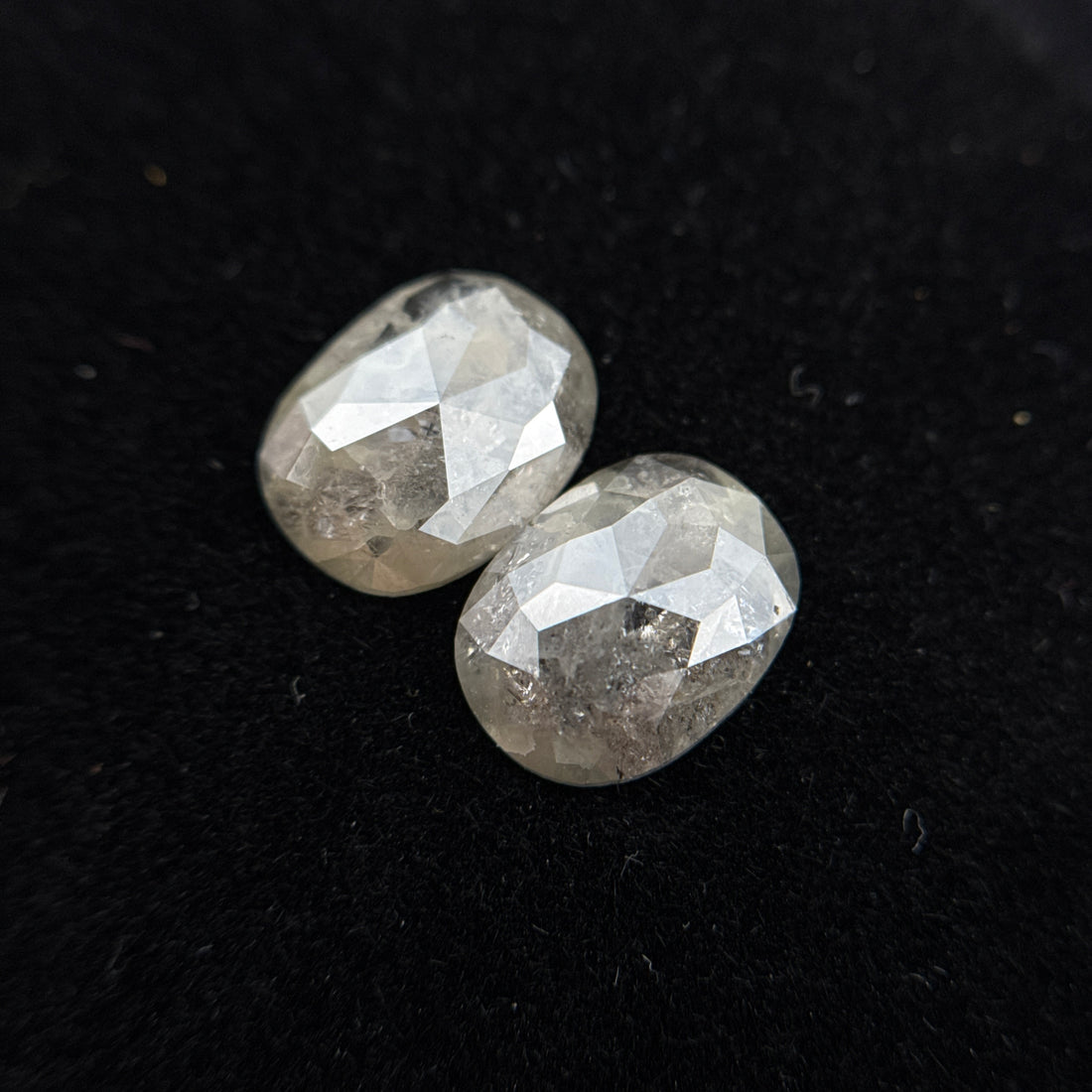 2.38 Ct Oval Rose Cut Grey Natural Rare Salt and Pepper Diamond Pair