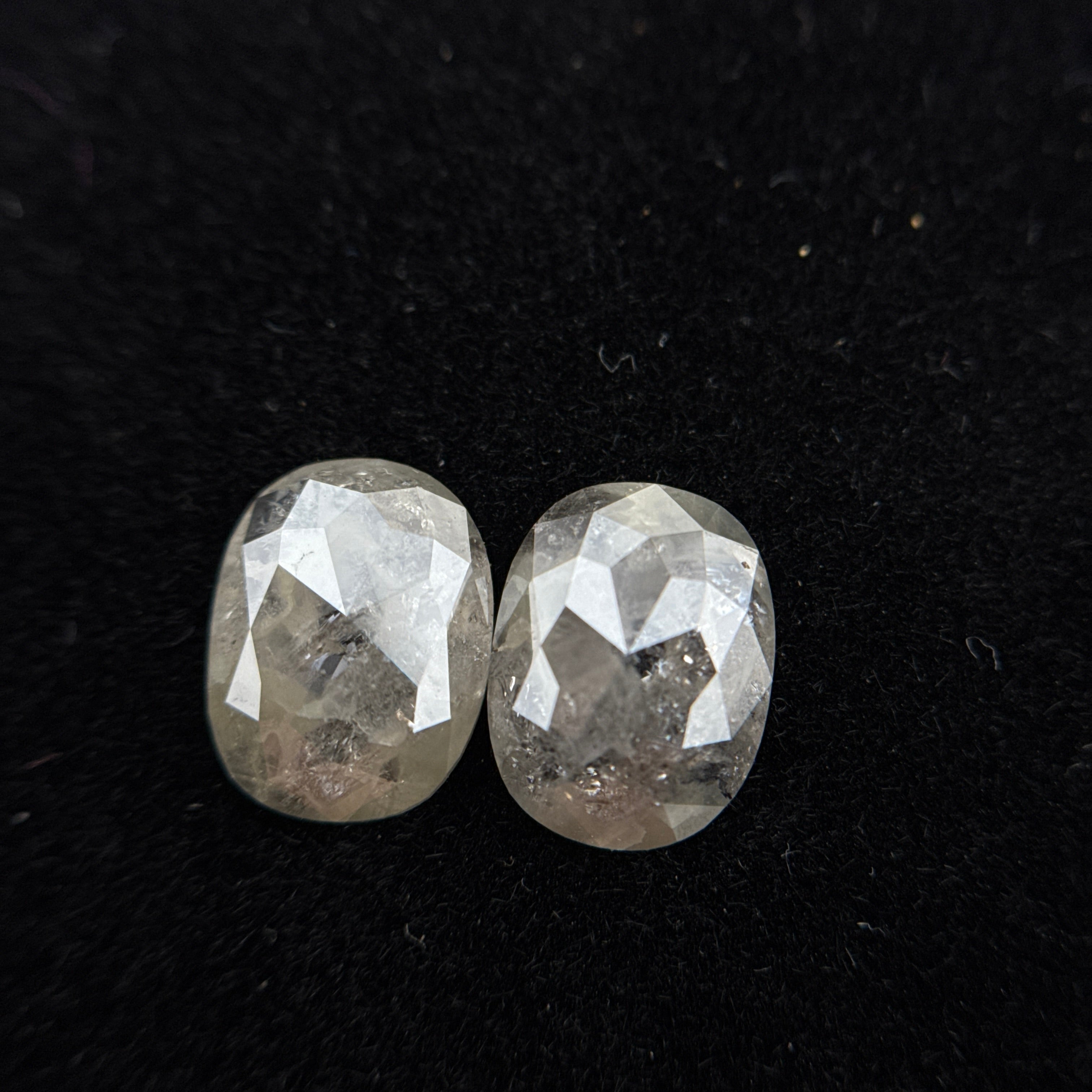 2.38 Ct Oval Rose Cut Grey Natural Rare Salt and Pepper Diamond Pair