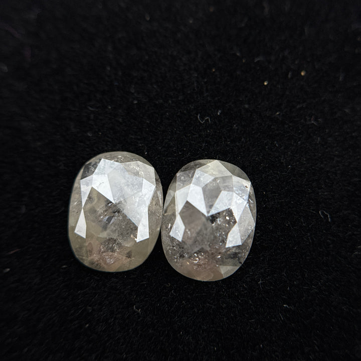 2.38 Ct Oval Rose Cut Grey Natural Rare Salt and Pepper Diamond Pair