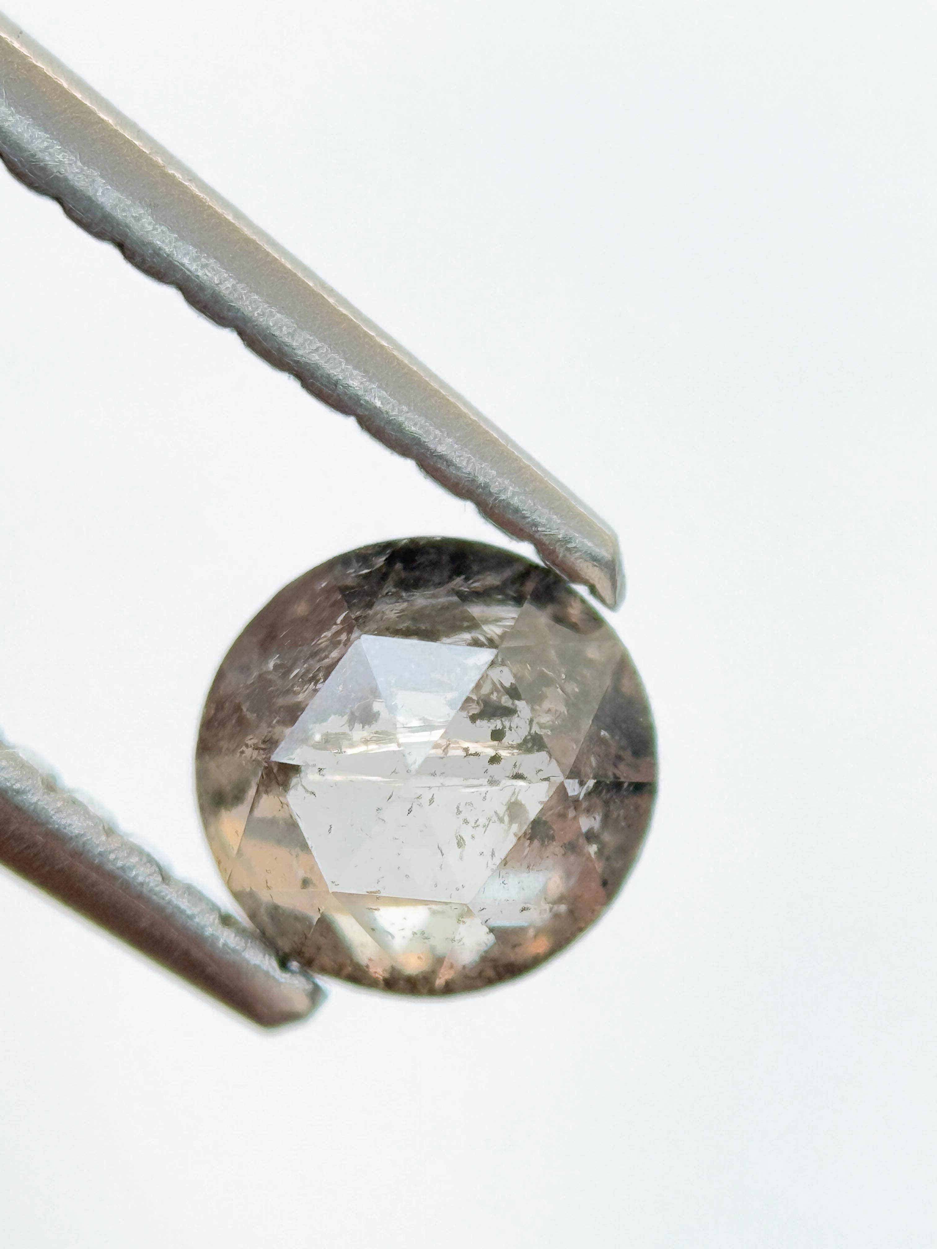 0.58 Ct Round Rose Cut Grey Natural Salt and Pepper Diamond
