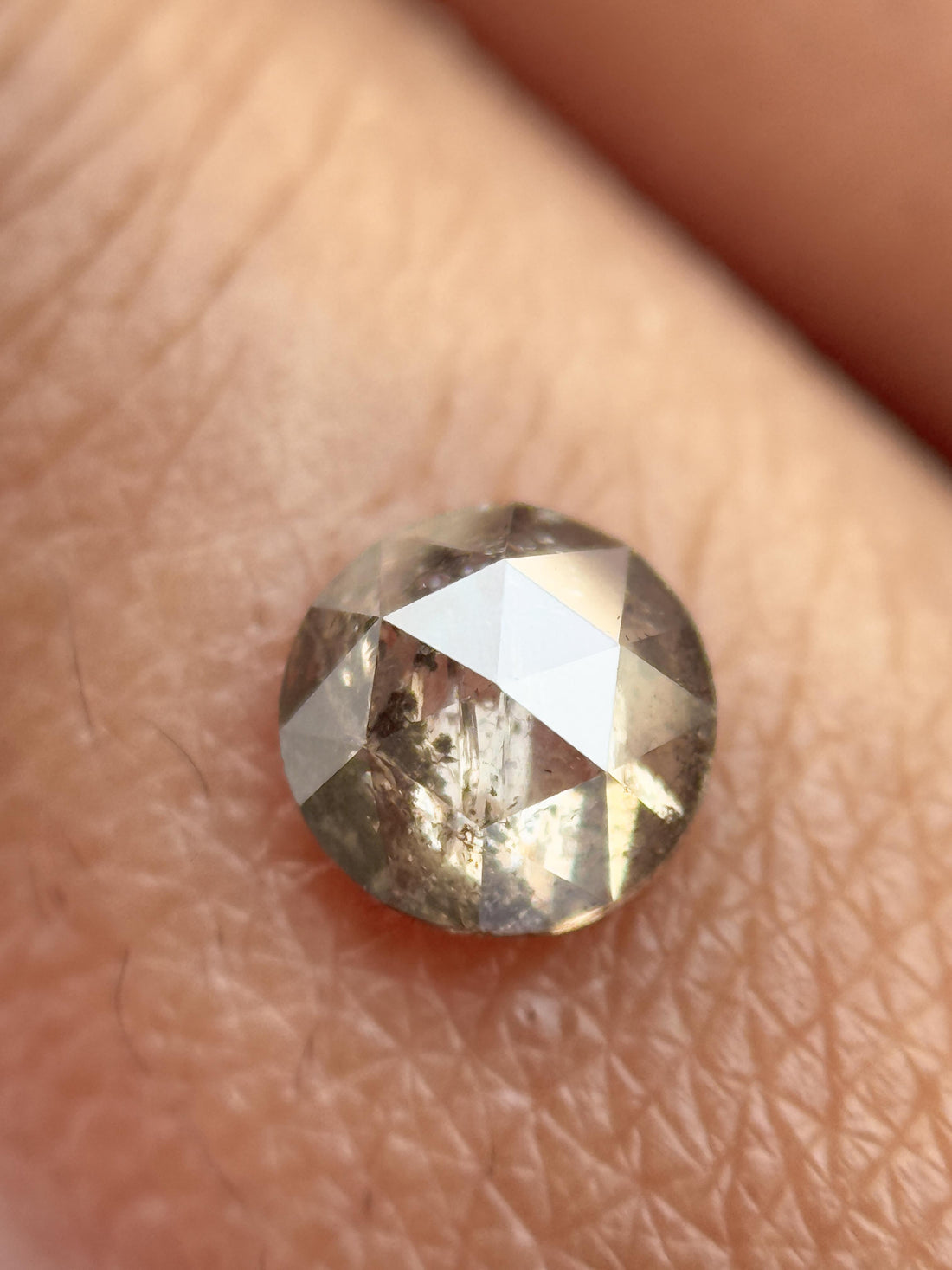 0.58 Ct Round Rose Cut Grey Natural Salt and Pepper Diamond