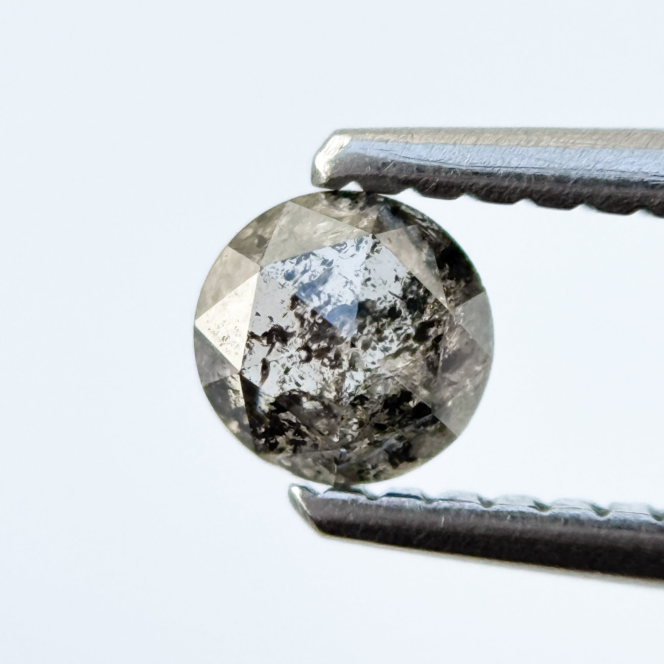 0.38 Ct Round Rose Cut Grey Natural Salt and Pepper Diamond