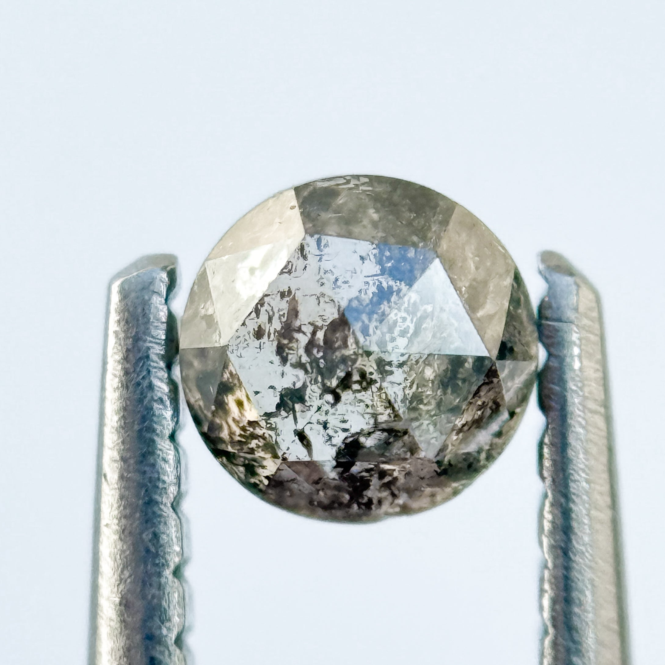 0.38 Ct Round Rose Cut Grey Natural Salt and Pepper Diamond