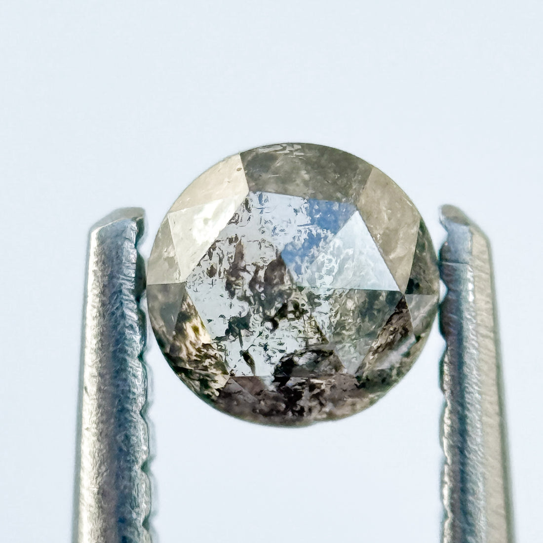 0.38 Ct Round Rose Cut Grey Natural Salt and Pepper Diamond