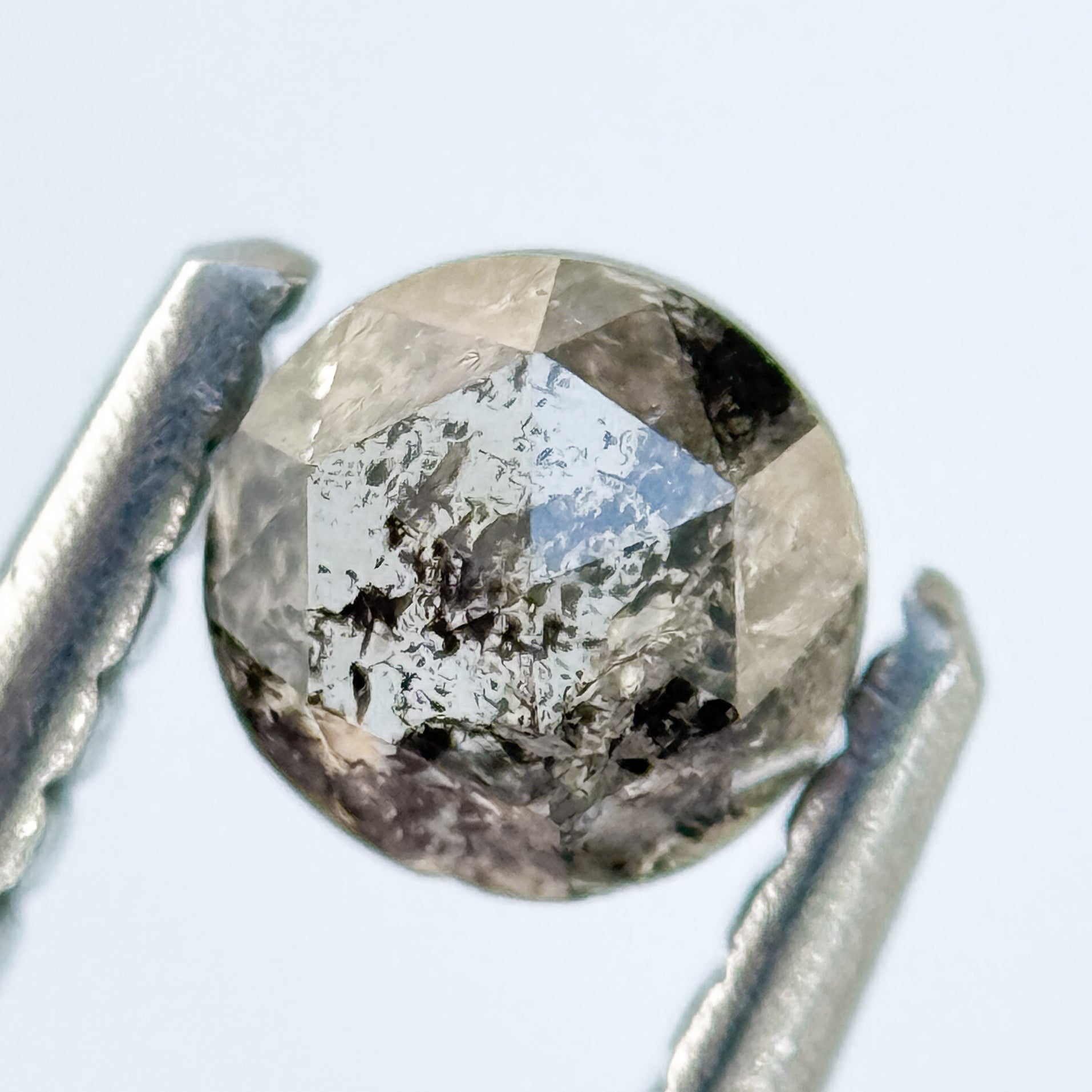 0.38 Ct Round Rose Cut Grey Natural Salt and Pepper Diamond