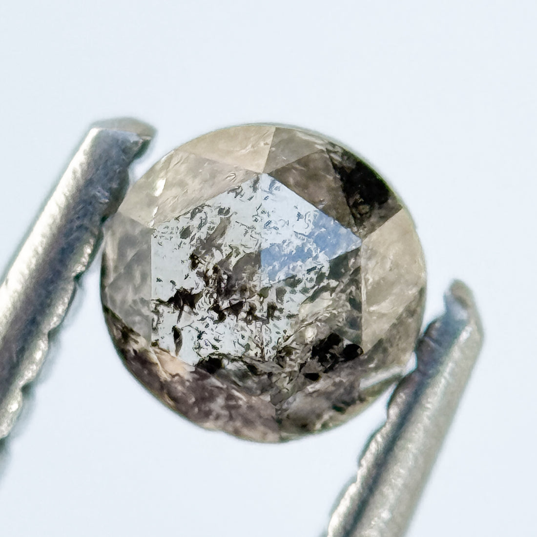 0.38 Ct Round Rose Cut Grey Natural Salt and Pepper Diamond