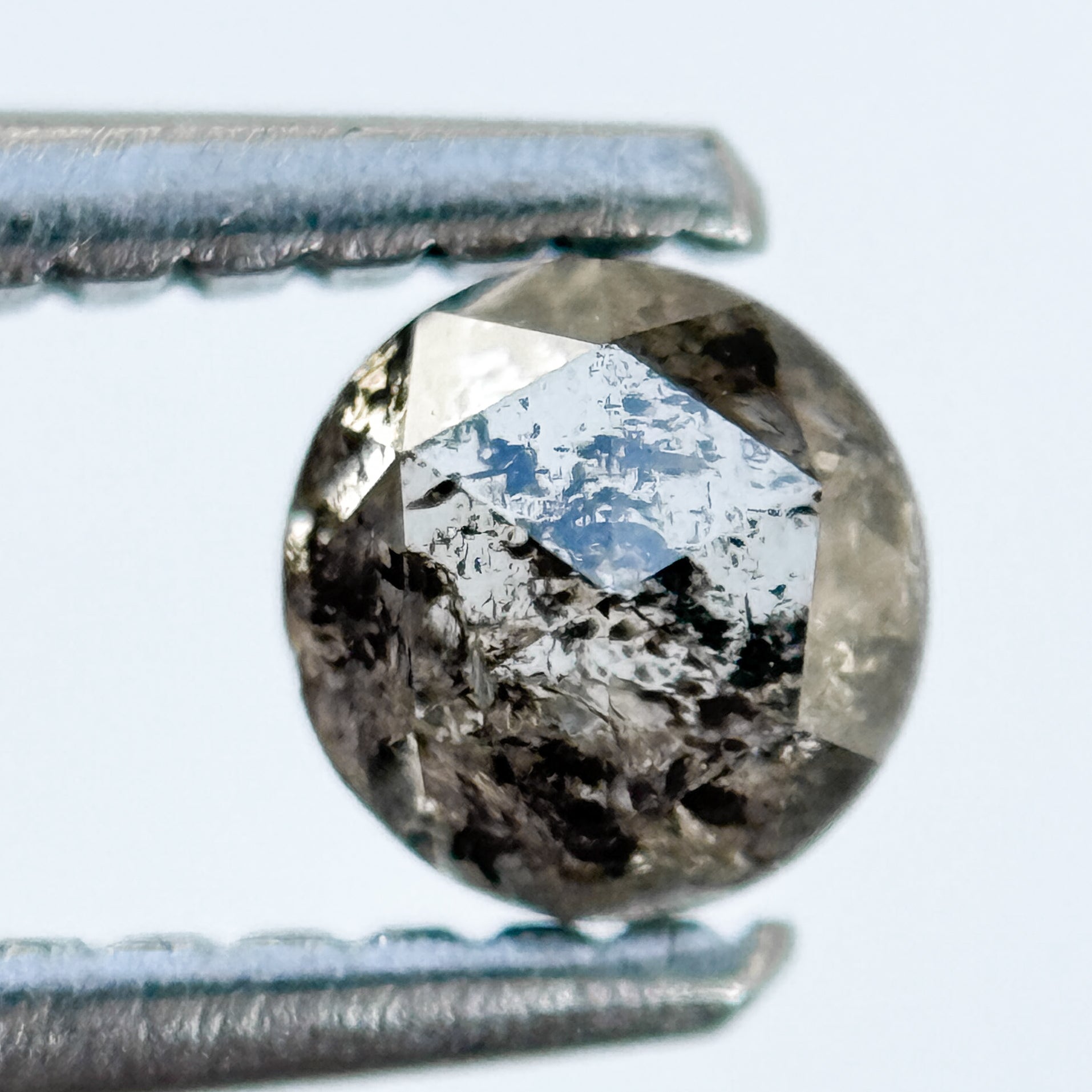0.38 Ct Round Rose Cut Grey Natural Salt and Pepper Diamond