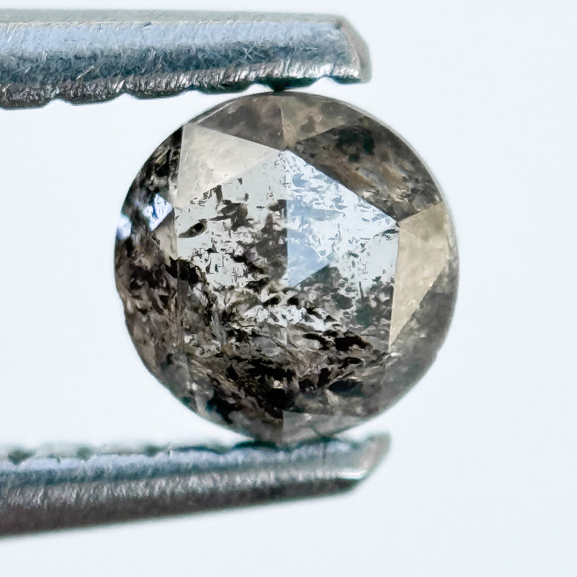 0.38 Ct Round Rose Cut Grey Natural Salt and Pepper Diamond