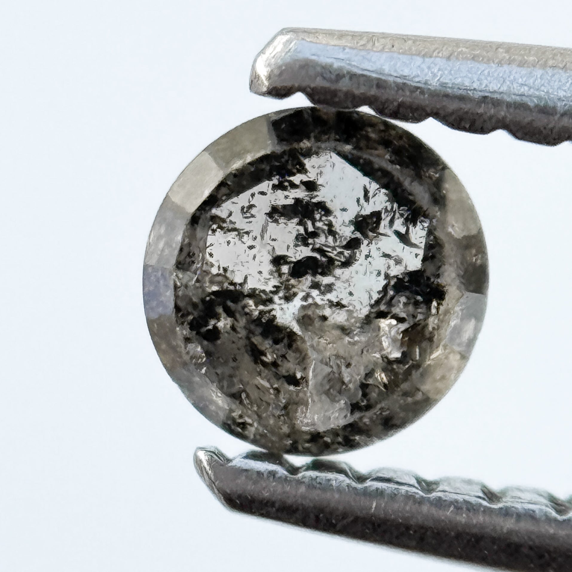 0.38 Ct Round Rose Cut Grey Natural Salt and Pepper Diamond