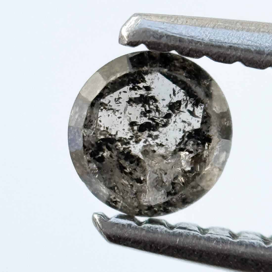 0.38 Ct Round Rose Cut Grey Natural Salt and Pepper Diamond