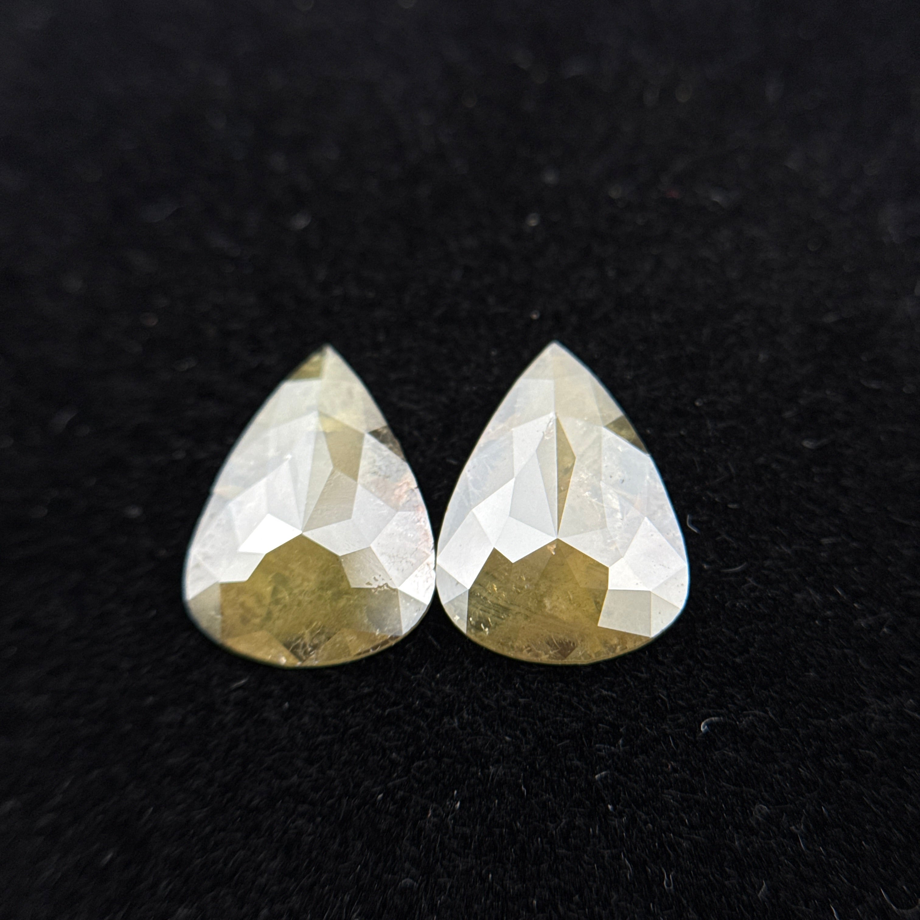 1.63 Ct Pear Rose Cut Yellow Natural Galaxy Diamond Pair