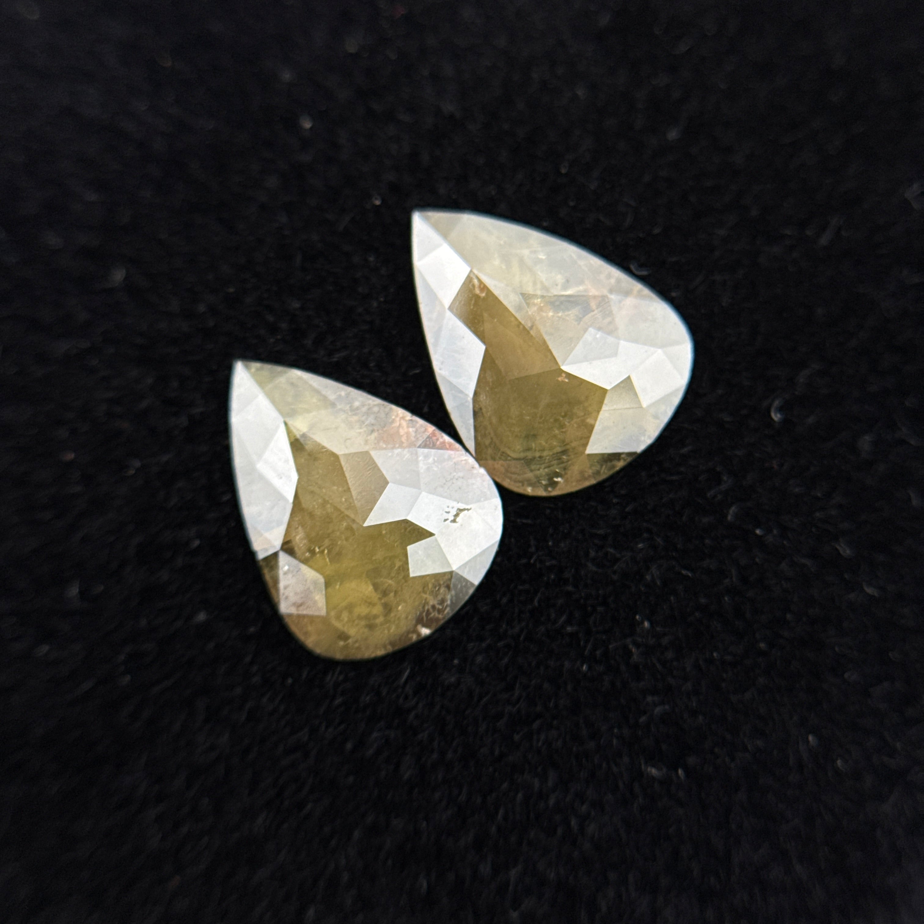 1.63 Ct Pear Rose Cut Yellow Natural Galaxy Diamond Pair