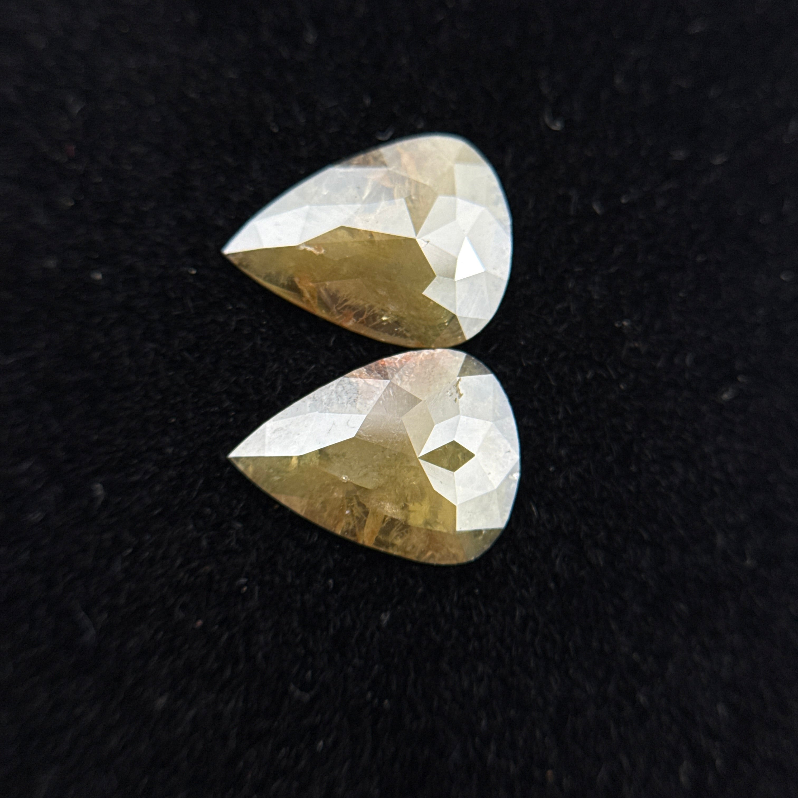1.63 Ct Pear Rose Cut Yellow Natural Galaxy Diamond Pair