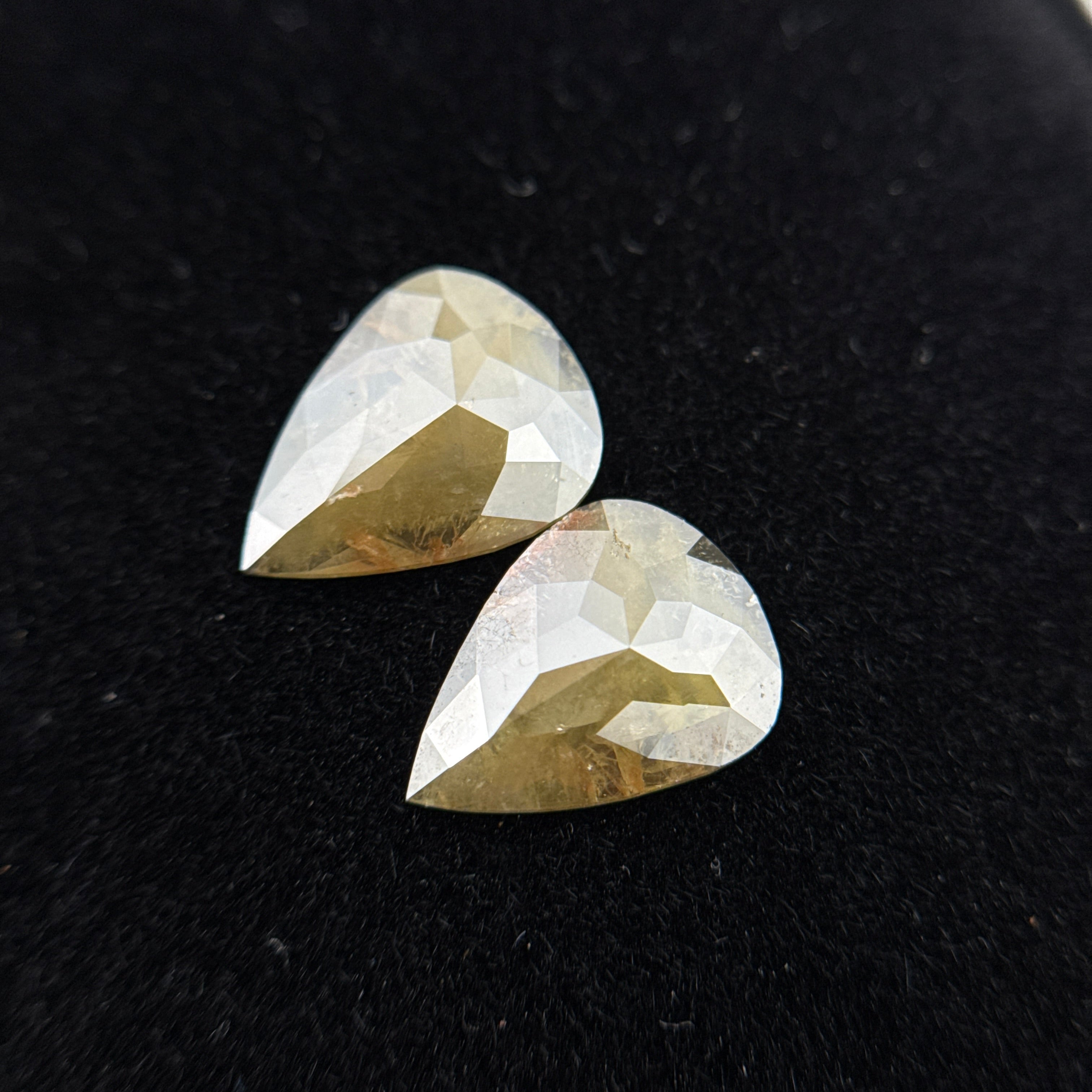 1.63 Ct Pear Rose Cut Yellow Natural Galaxy Diamond Pair