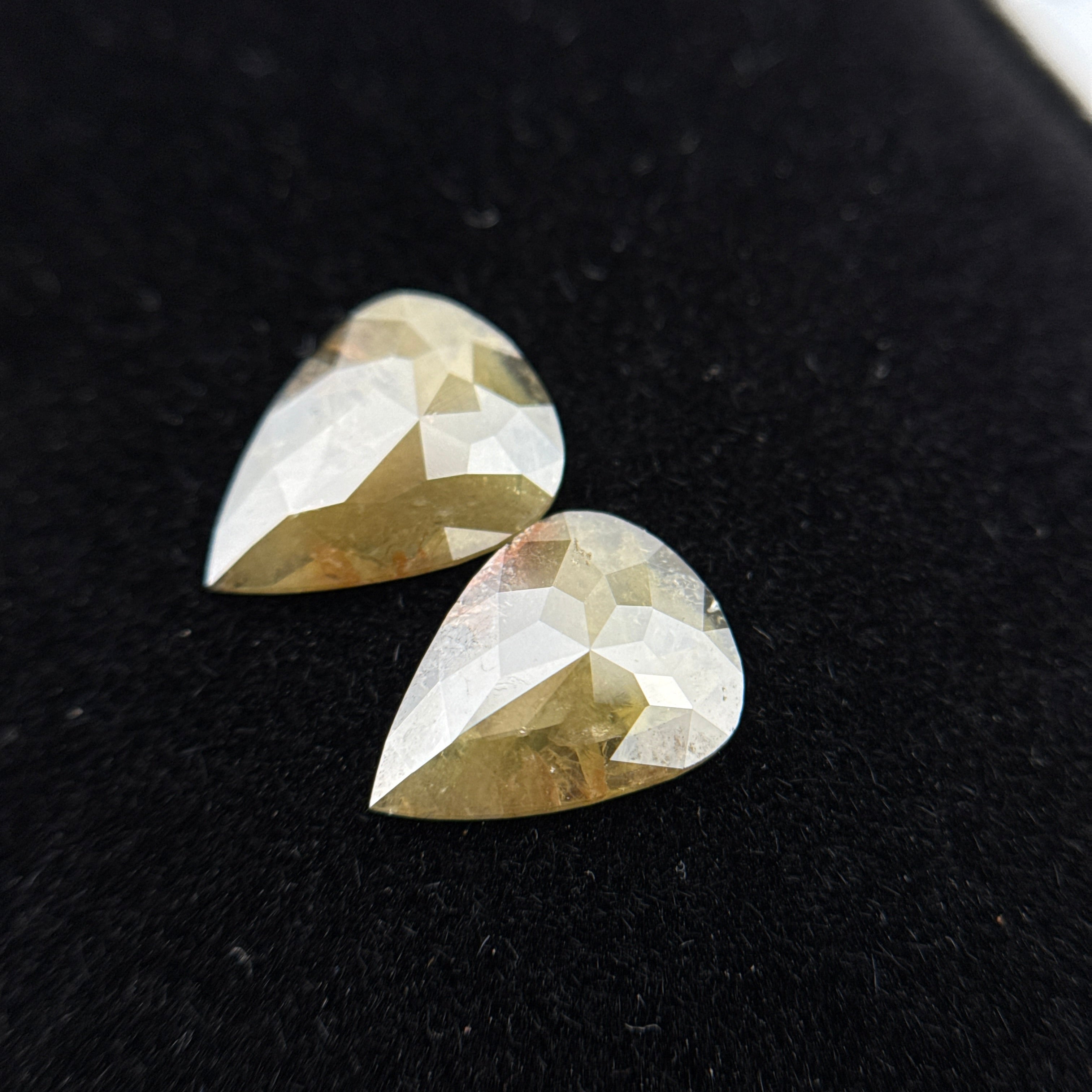 1.63 Ct Pear Rose Cut Yellow Natural Galaxy Diamond Pair