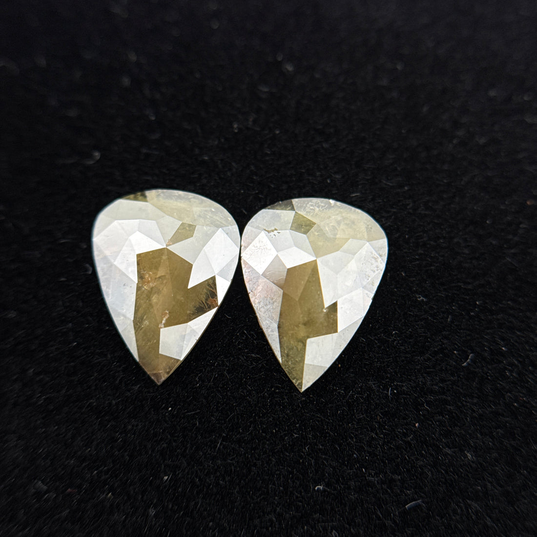 1.63 Ct Pear Rose Cut Yellow Natural Galaxy Diamond Pair