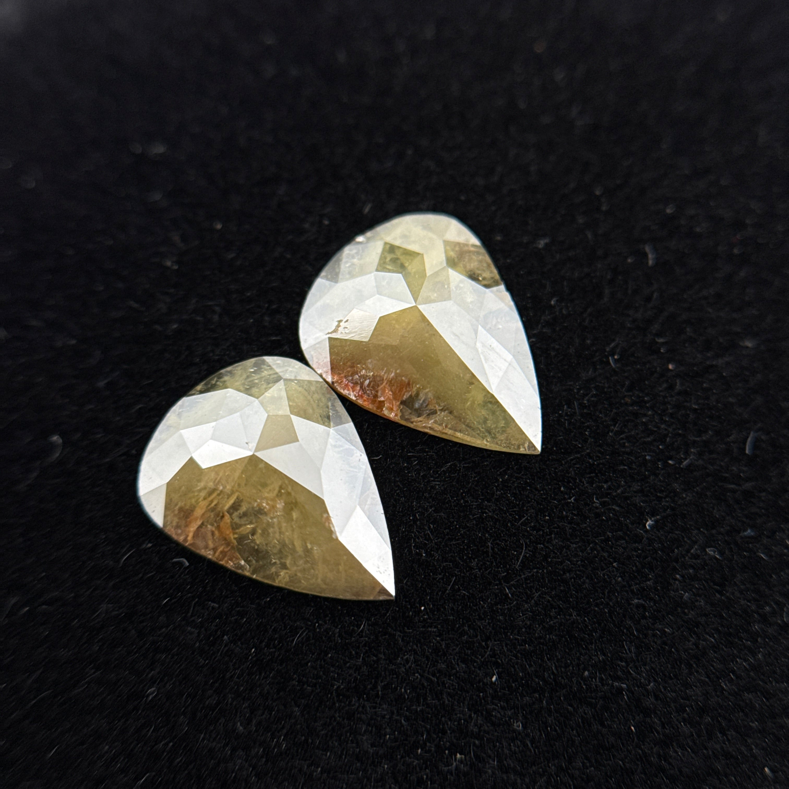 1.63 Ct Pear Rose Cut Yellow Natural Galaxy Diamond Pair