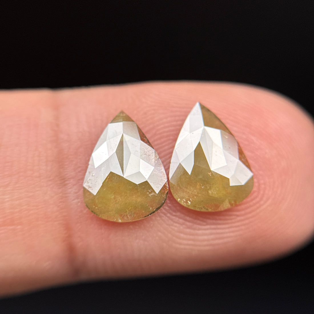 1.63 Ct Pear Rose Cut Yellow Natural Galaxy Diamond Pair