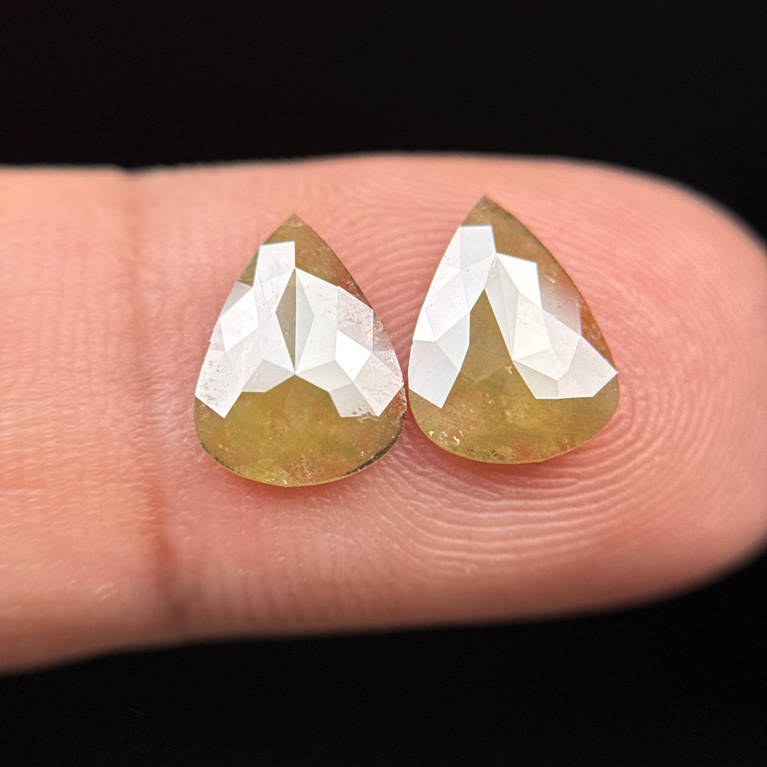1.63 Ct Pear Rose Cut Yellow Natural Galaxy Diamond Pair