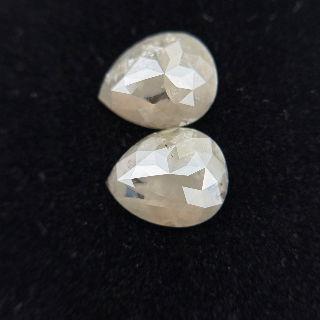 3.80 Ct Pear Rose Cut Milky Grey Natural Salt and Pepper Diamond