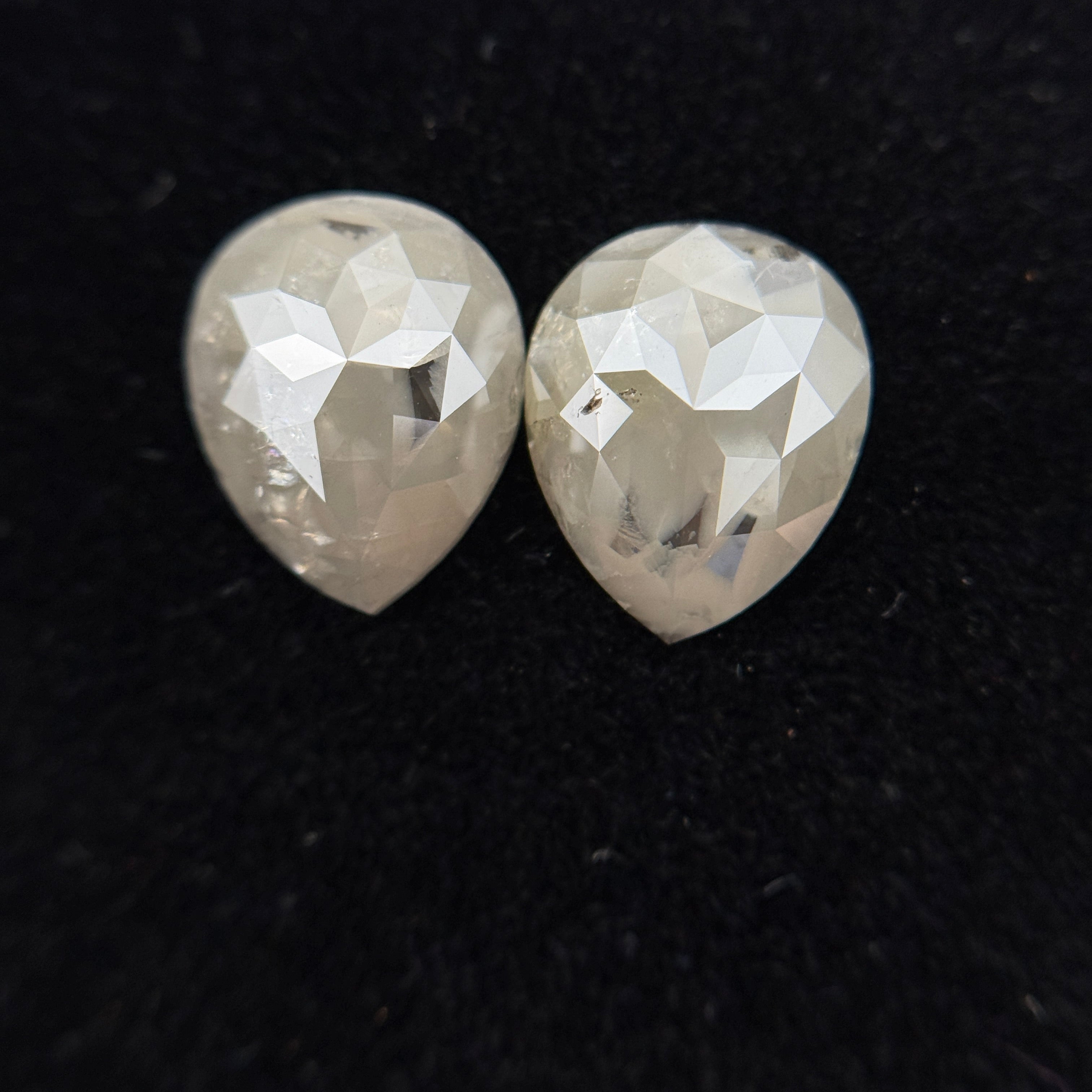 3.80 Ct Pear Rose Cut Milky Grey Natural Salt and Pepper Diamond