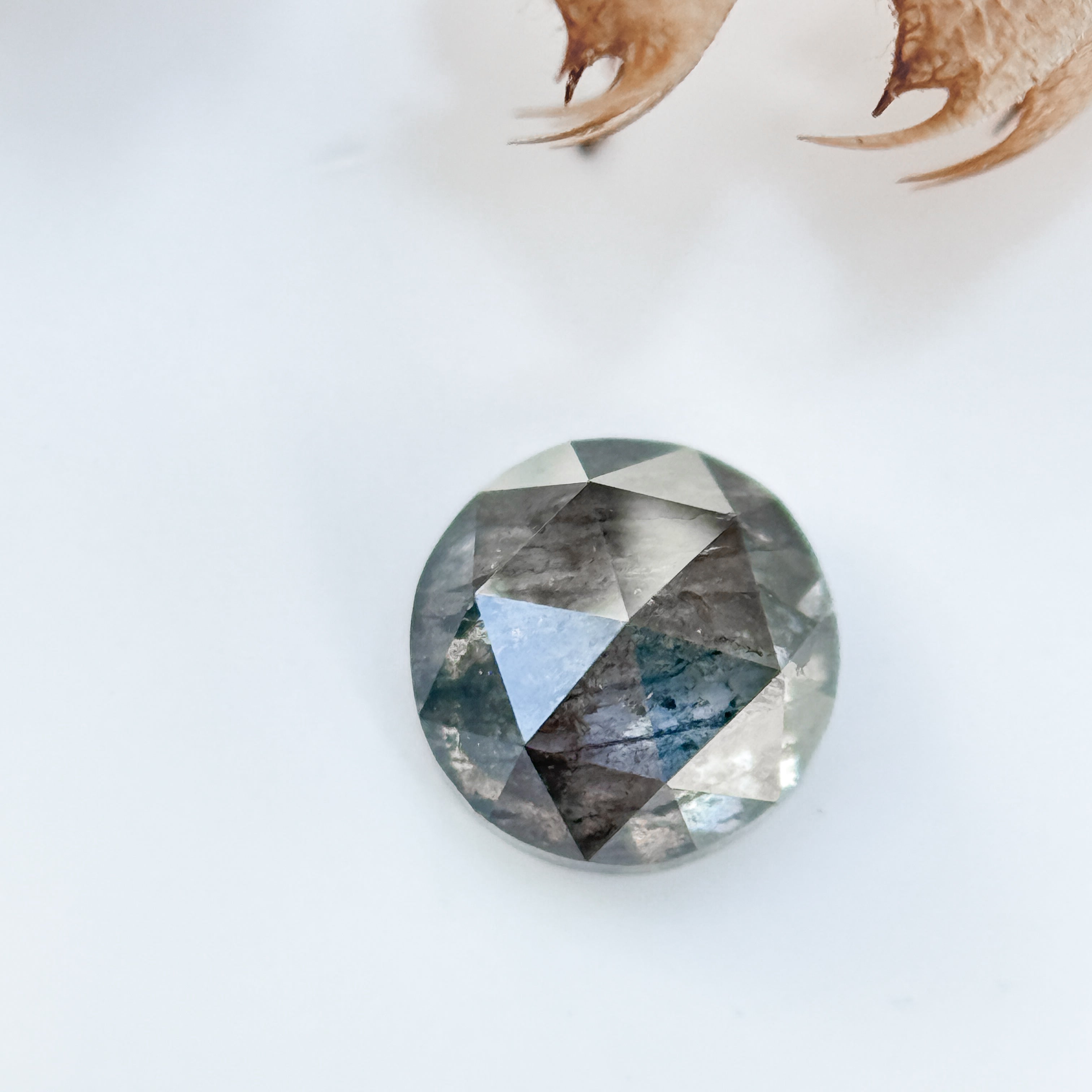 0.40 Ct Round Rose Cut ICY White Natural Salt and Pepper Diamond