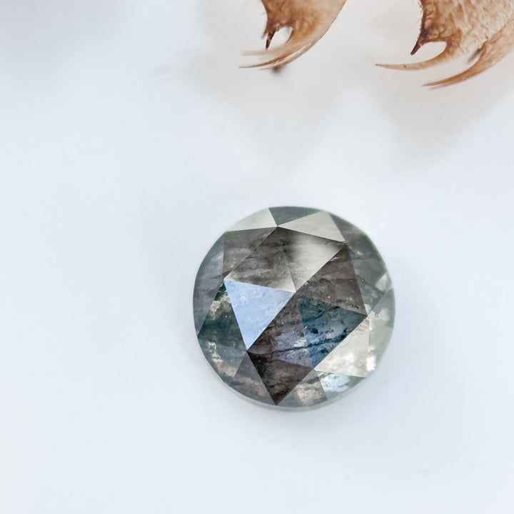 0.40 Ct Round Rose Cut ICY White Natural Salt and Pepper Diamond