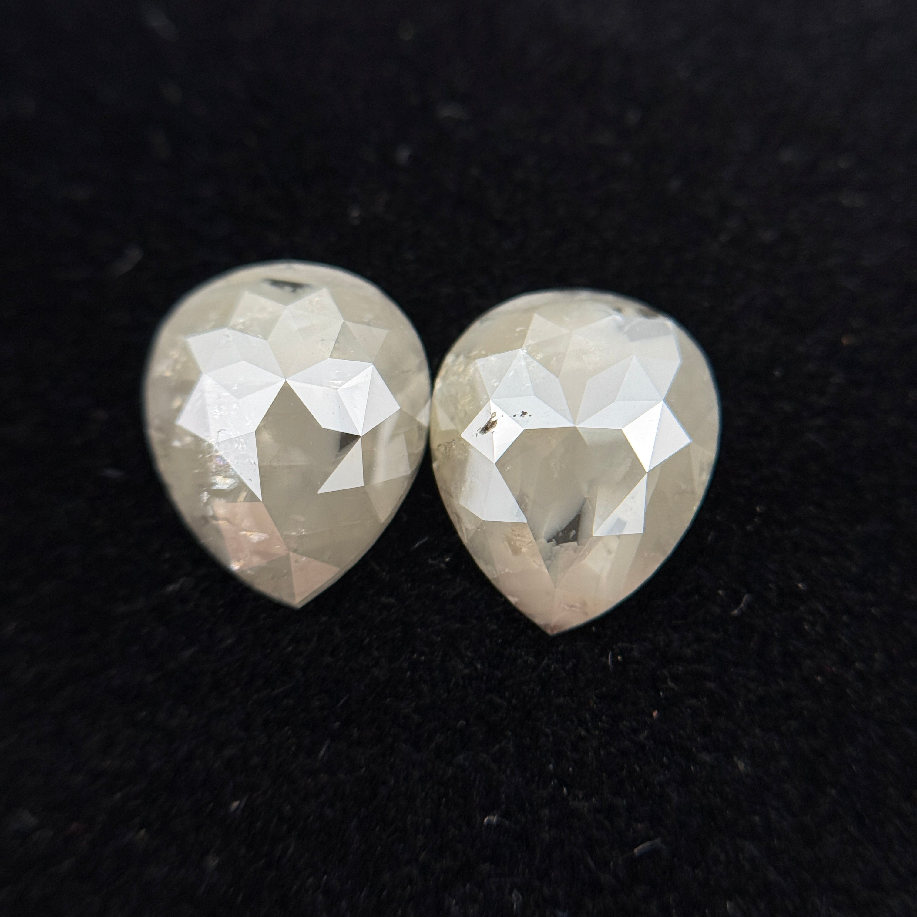 3.80 Ct Pear Rose Cut Milky Grey Natural Salt and Pepper Diamond