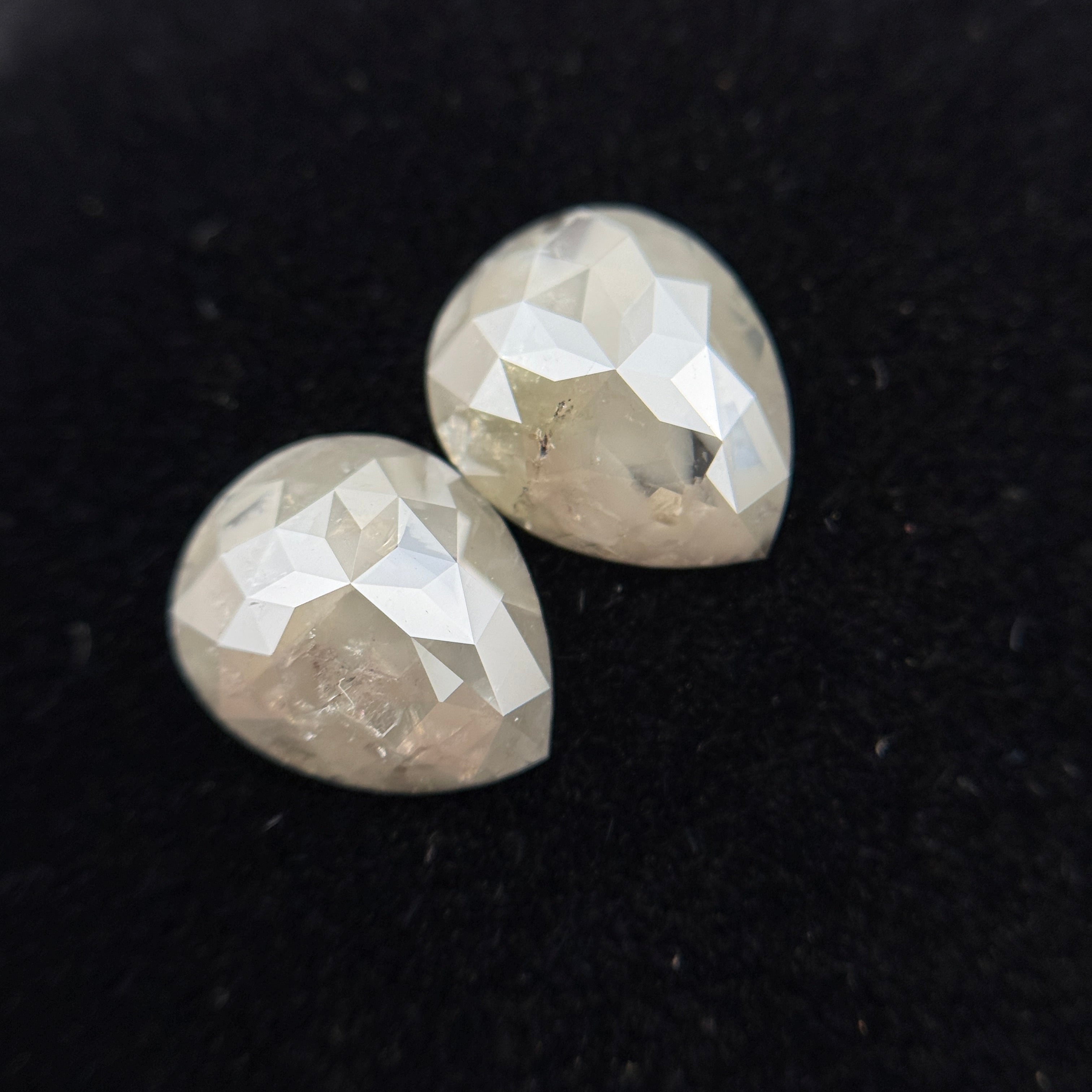 3.80 Ct Pear Rose Cut Milky Grey Natural Salt and Pepper Diamond