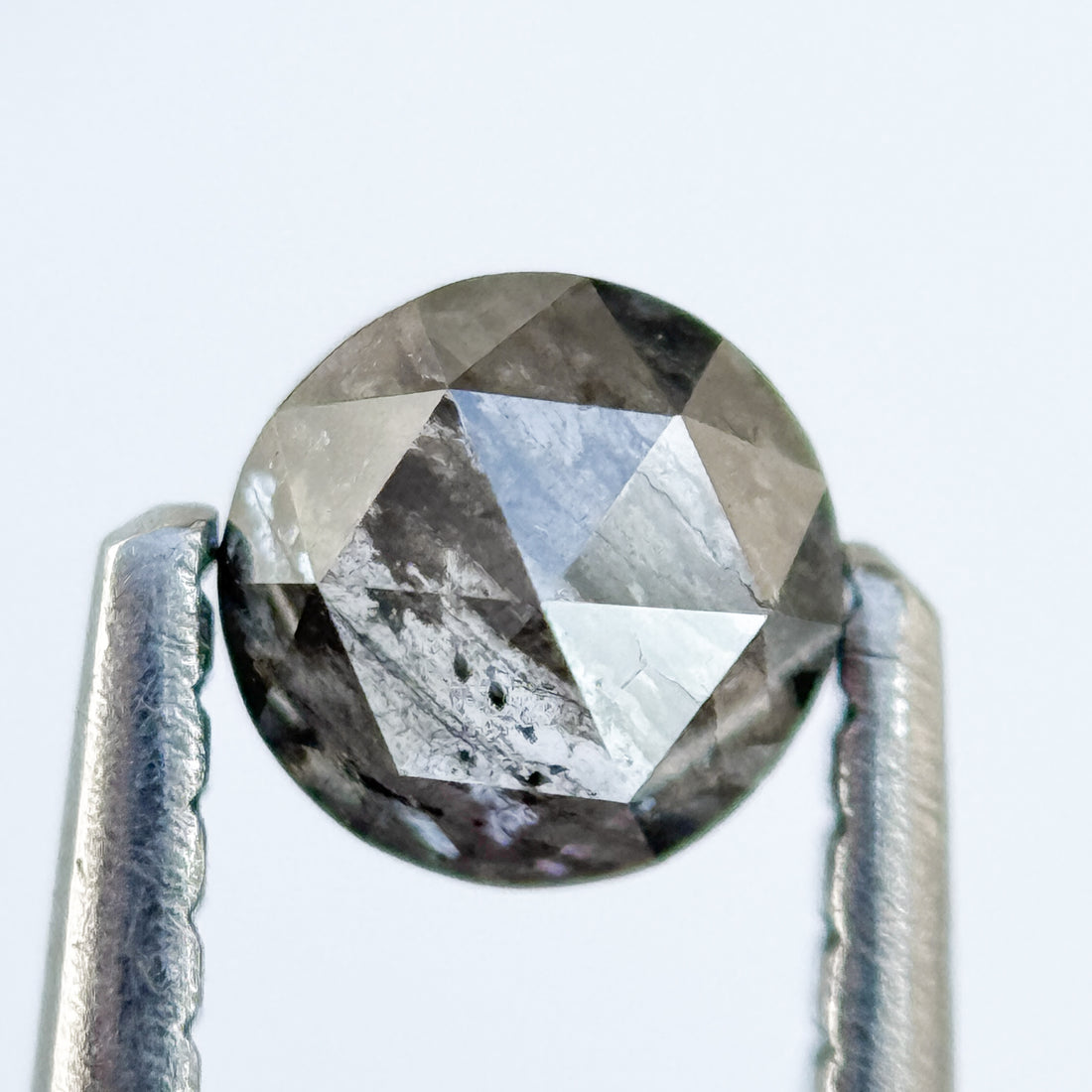 0.40 Ct Round Rose Cut ICY White Natural Salt and Pepper Diamond