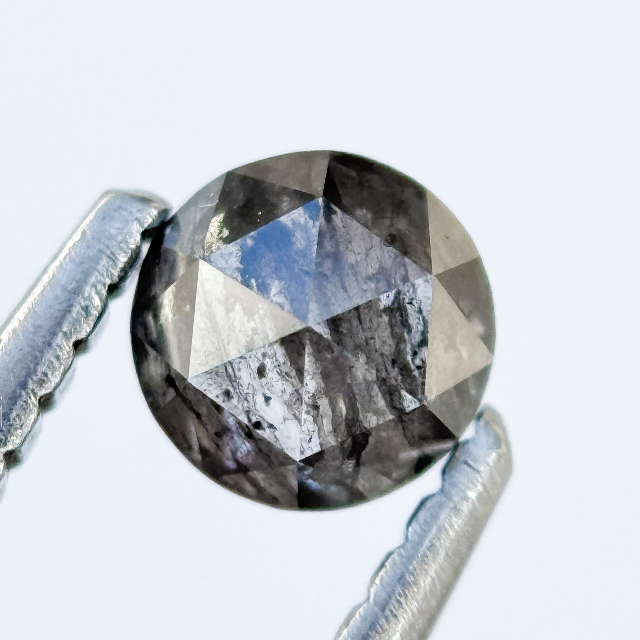 0.40 Ct Round Rose Cut ICY White Natural Salt and Pepper Diamond