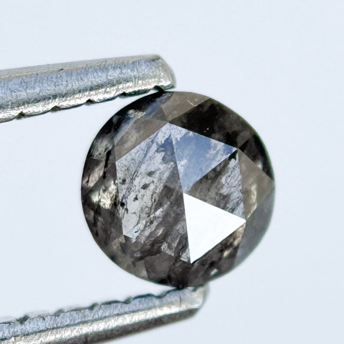 0.40 Ct Round Rose Cut ICY White Natural Salt and Pepper Diamond