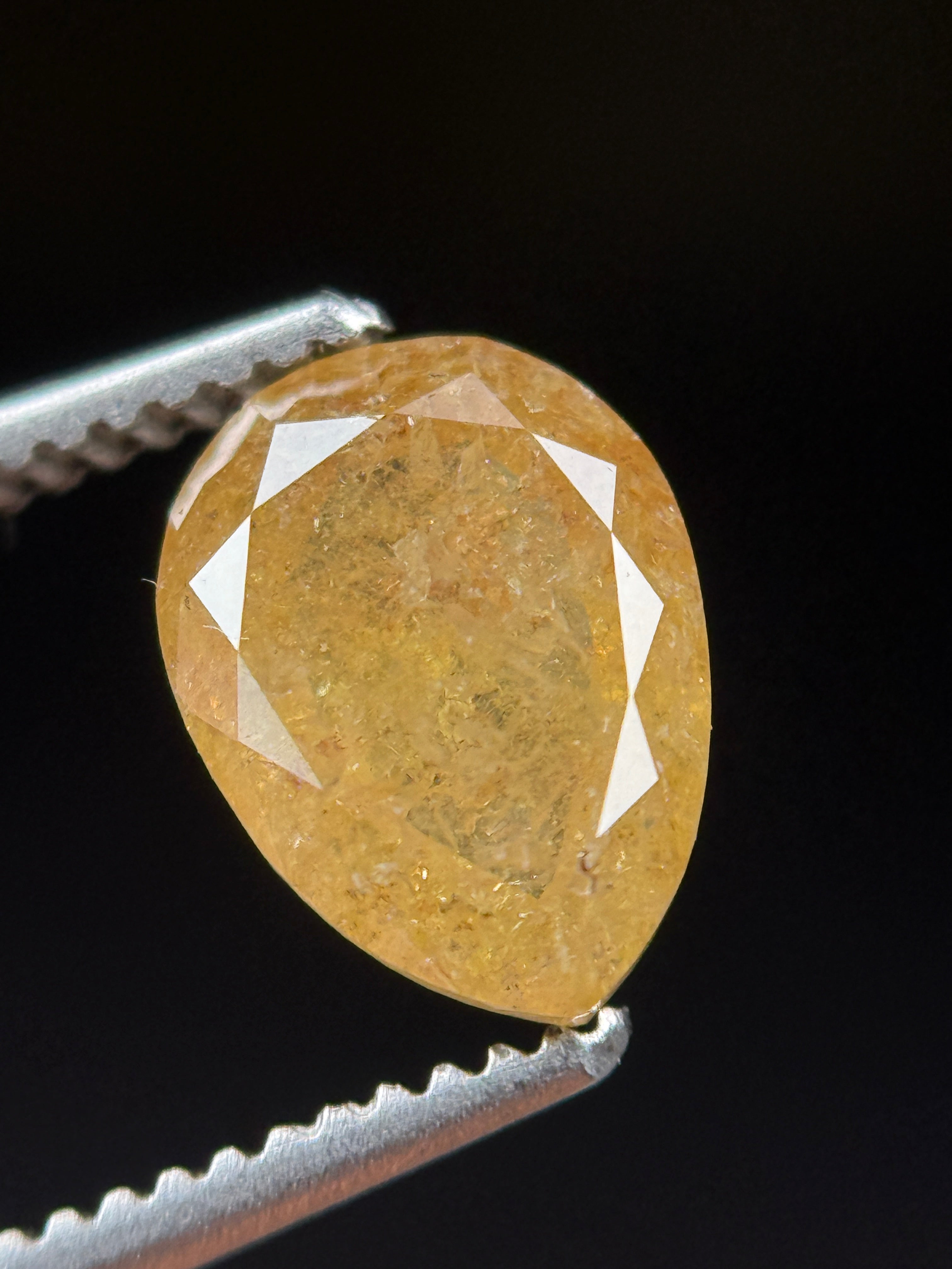 1.22 Ct Pear Rose Cut Yellow Natural Fancy Diamond