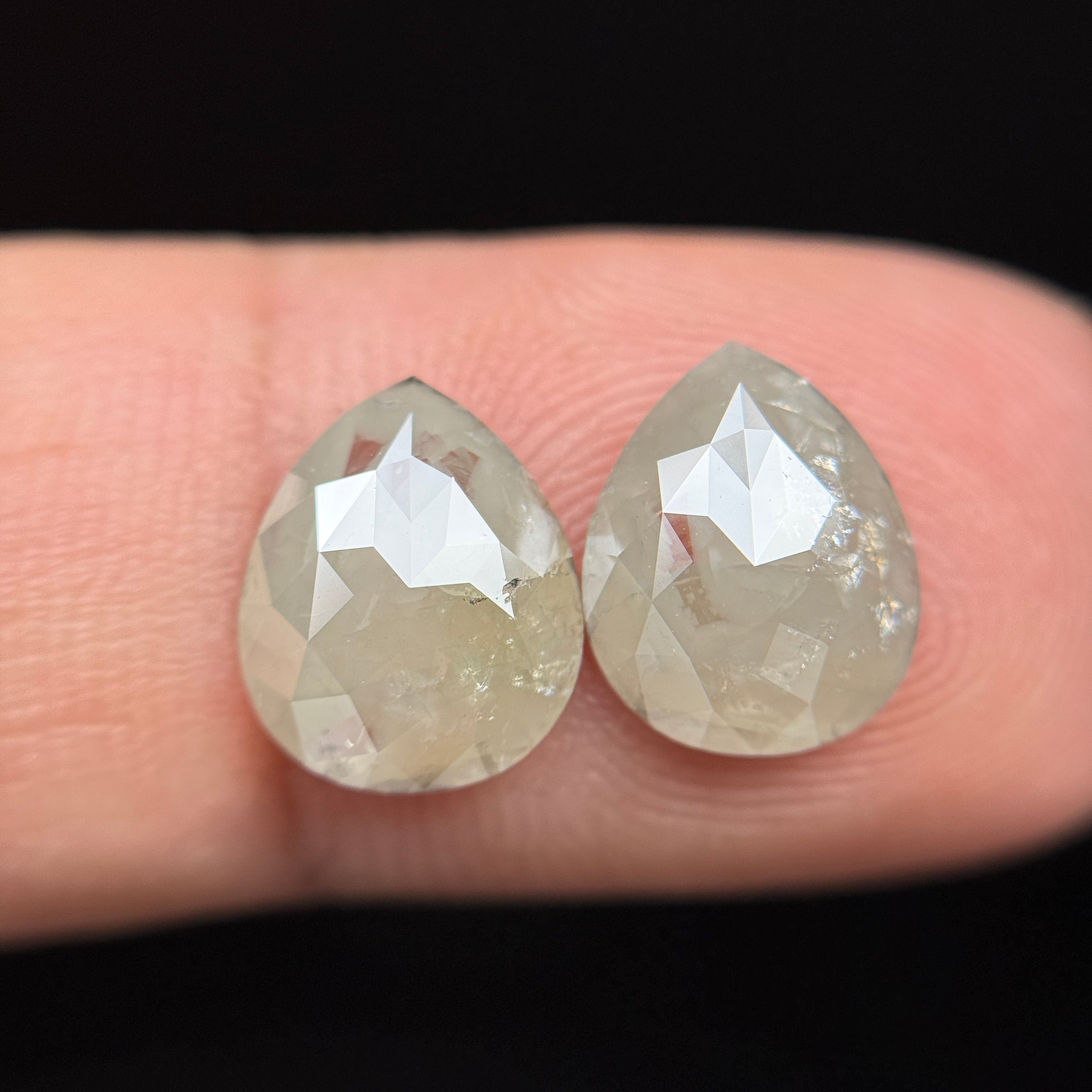 3.80 Ct Pear Rose Cut Milky Grey Natural Salt and Pepper Diamond