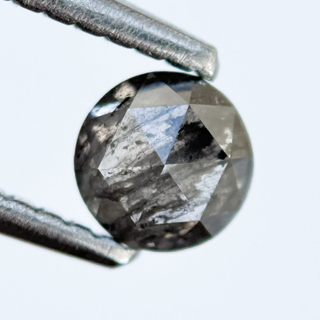 0.40 Ct Round Rose Cut ICY White Natural Salt and Pepper Diamond