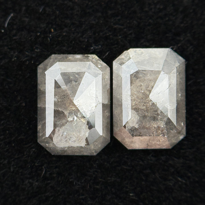1.14 Ct Emerald Rose Cut Grey Natural Galaxy Salt and Pepper Diamond Pair