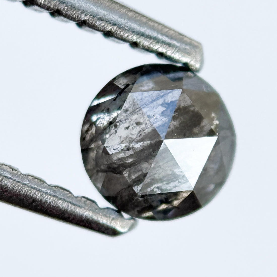 0.40 Ct Round Rose Cut ICY White Natural Salt and Pepper Diamond