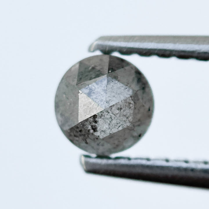 0.51 Ct Round Rose Cut Grey Natural Salt and Pepper Diamond