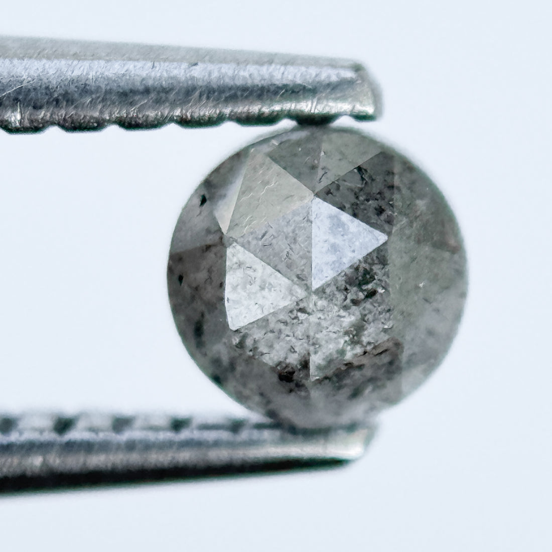 0.51 Ct Round Rose Cut Grey Natural Salt and Pepper Diamond
