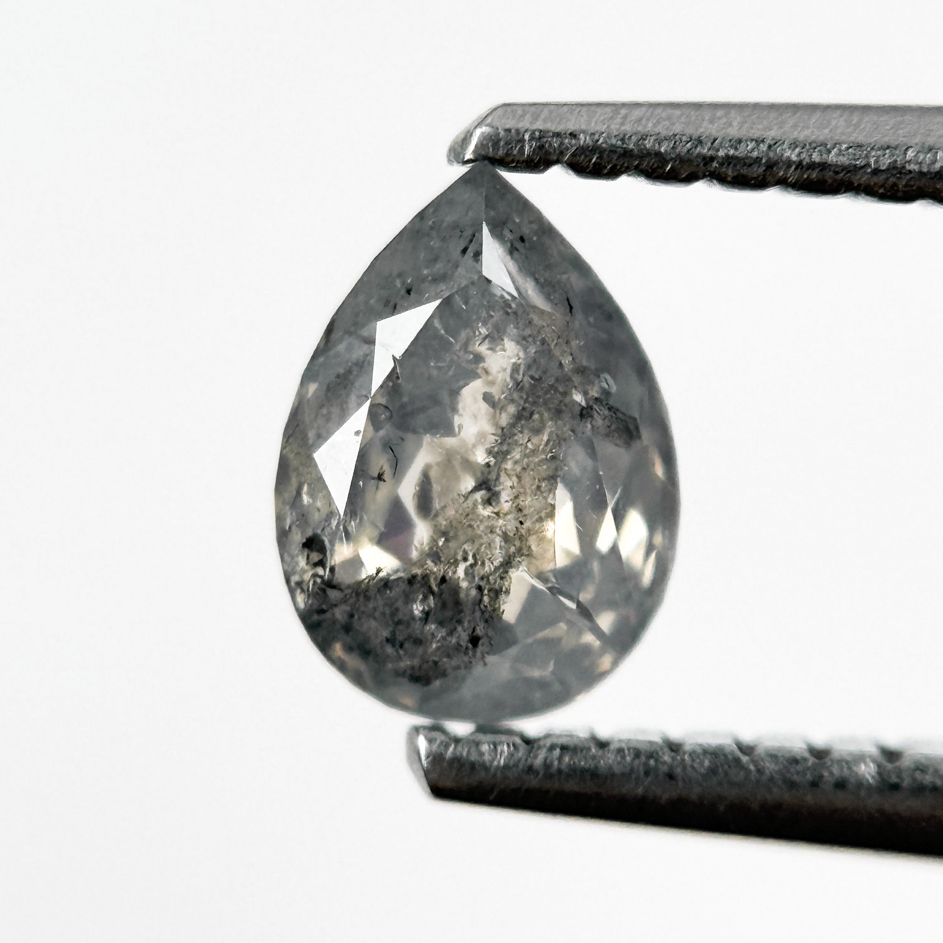 0.67 Ct Pear Rose Cut Grey Natural Salt and Pepper Diamond