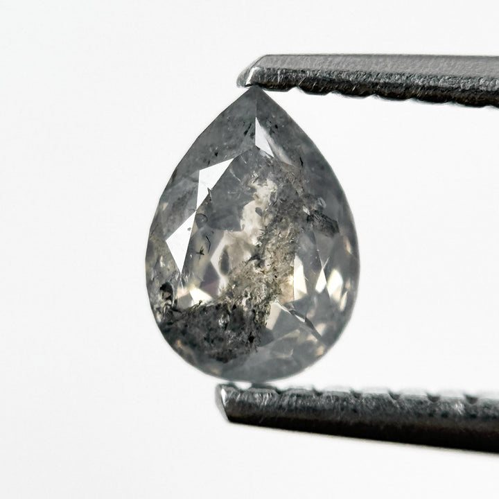 0.67 Ct Pear Rose Cut Grey Natural Salt and Pepper Diamond