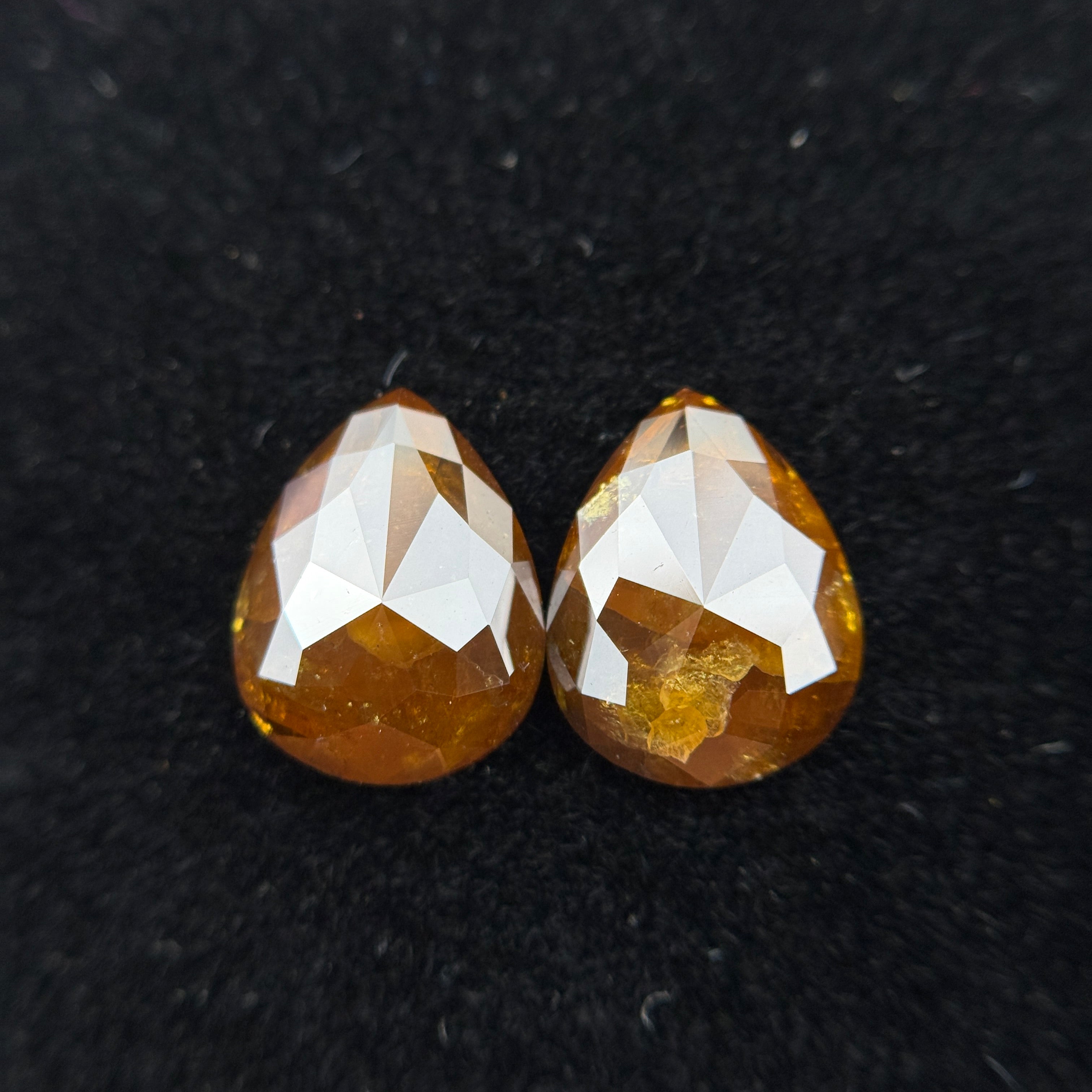 2.90 Ct Pear Rose Cut Orange Natural Fancy Diamond Pair