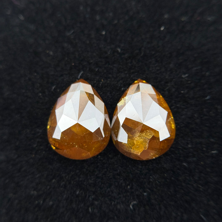 2.90 Ct Pear Rose Cut Orange Natural Fancy Diamond Pair