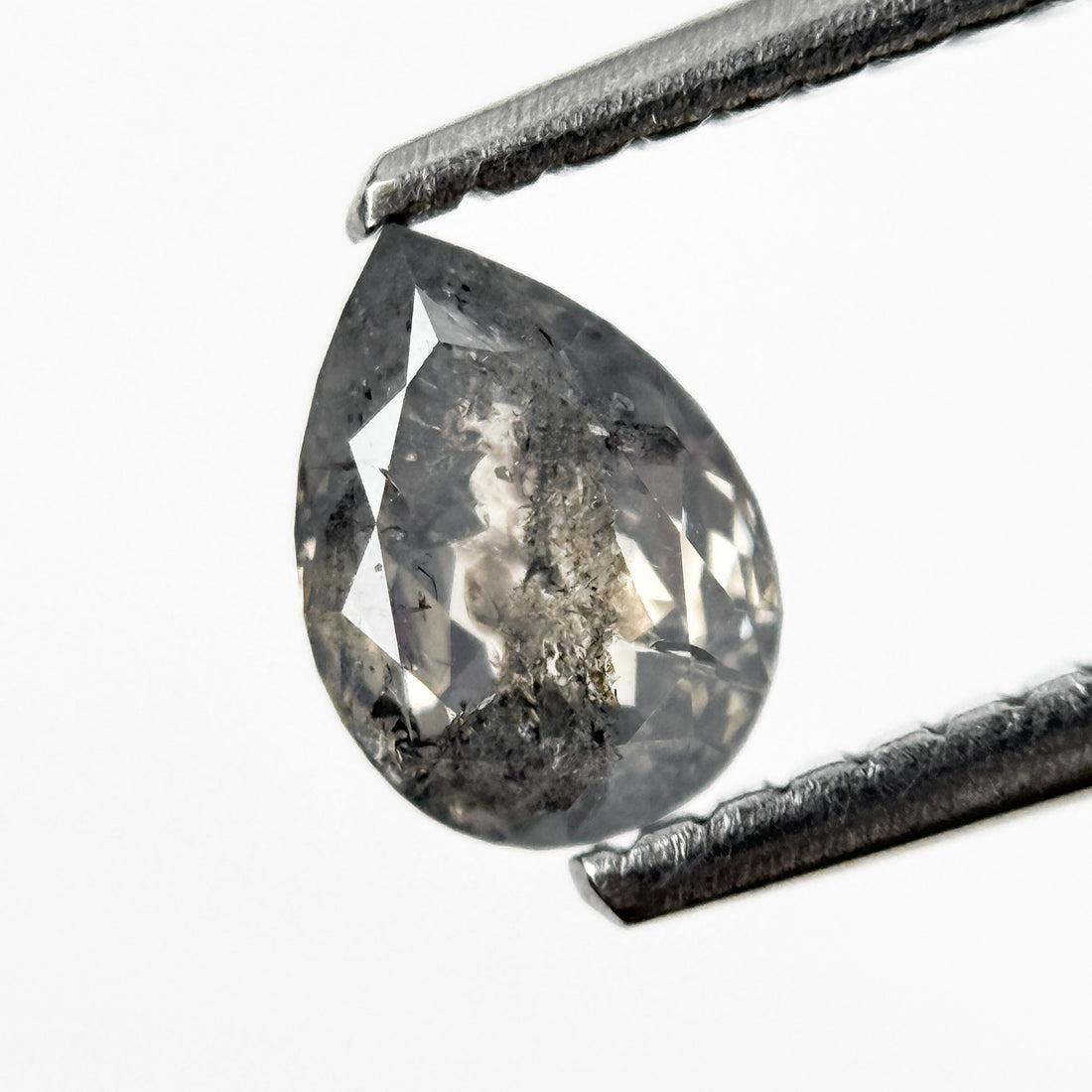 0.67 Ct Pear Rose Cut Grey Natural Salt and Pepper Diamond