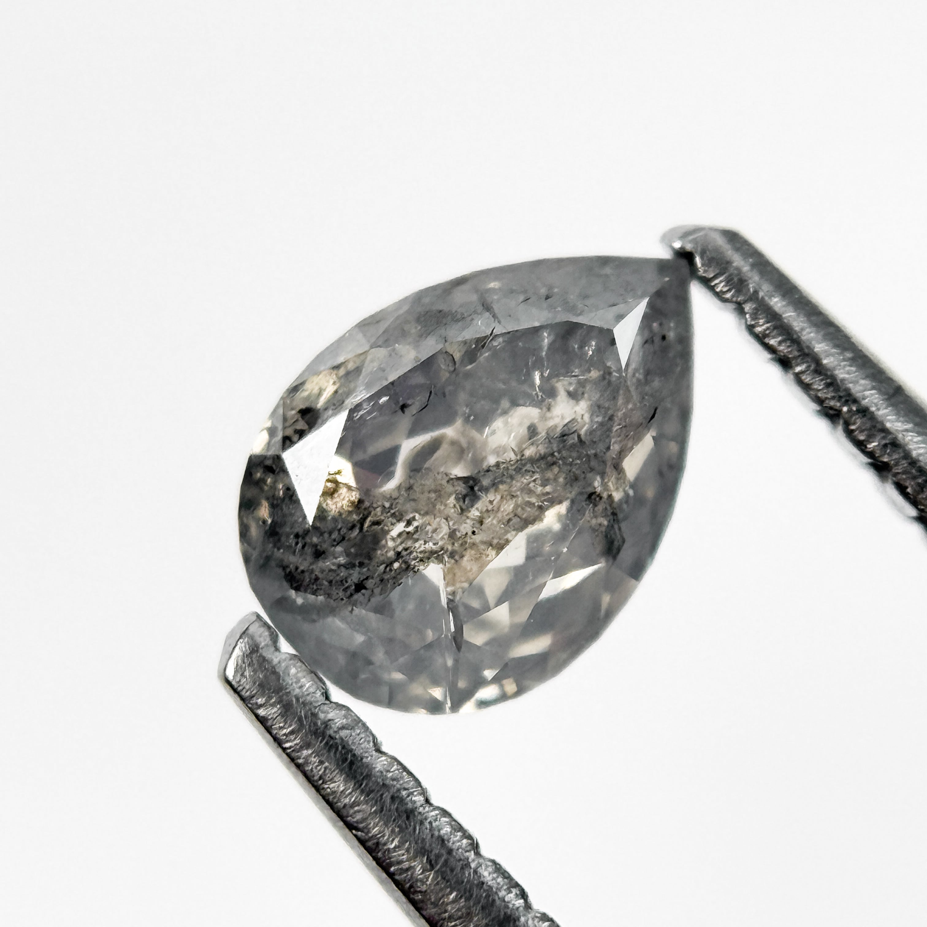0.67 Ct Pear Rose Cut Grey Natural Salt and Pepper Diamond