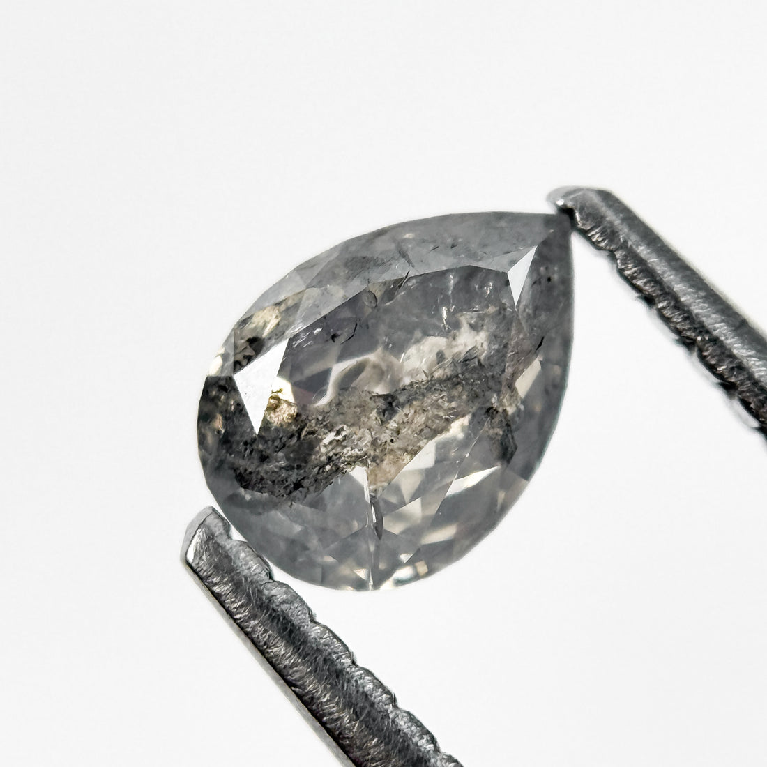 0.67 Ct Pear Rose Cut Grey Natural Salt and Pepper Diamond