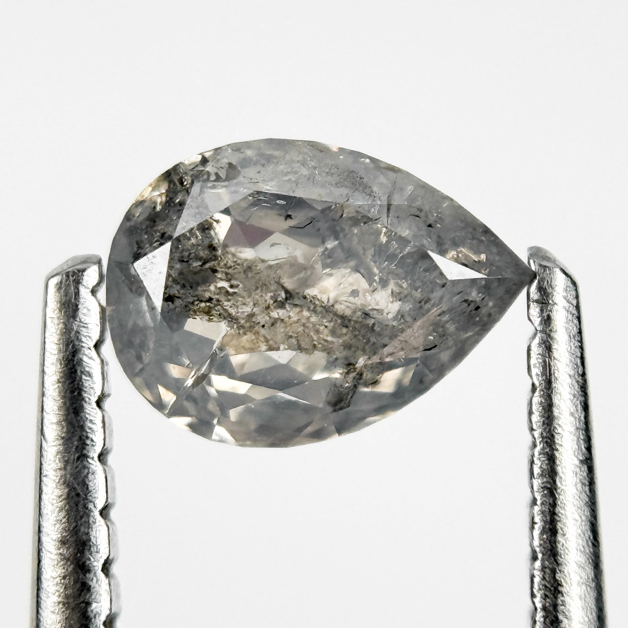 0.67 Ct Pear Rose Cut Grey Natural Salt and Pepper Diamond