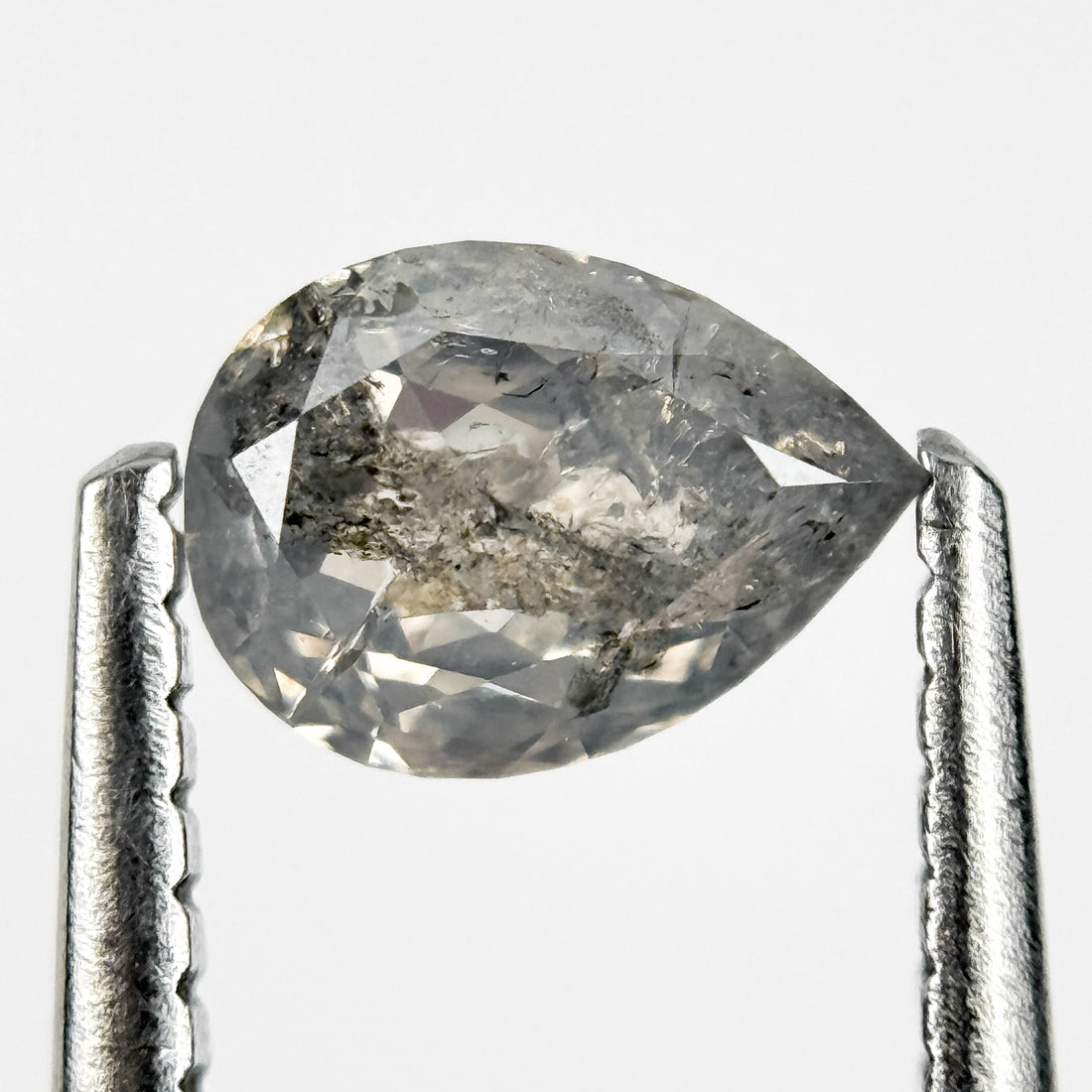 0.67 Ct Pear Rose Cut Grey Natural Salt and Pepper Diamond
